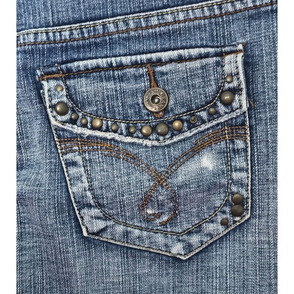 YMI Womens Denim Mini Skirt With Rivet Details Size 11 Length: 14" - Picture 5 of 7